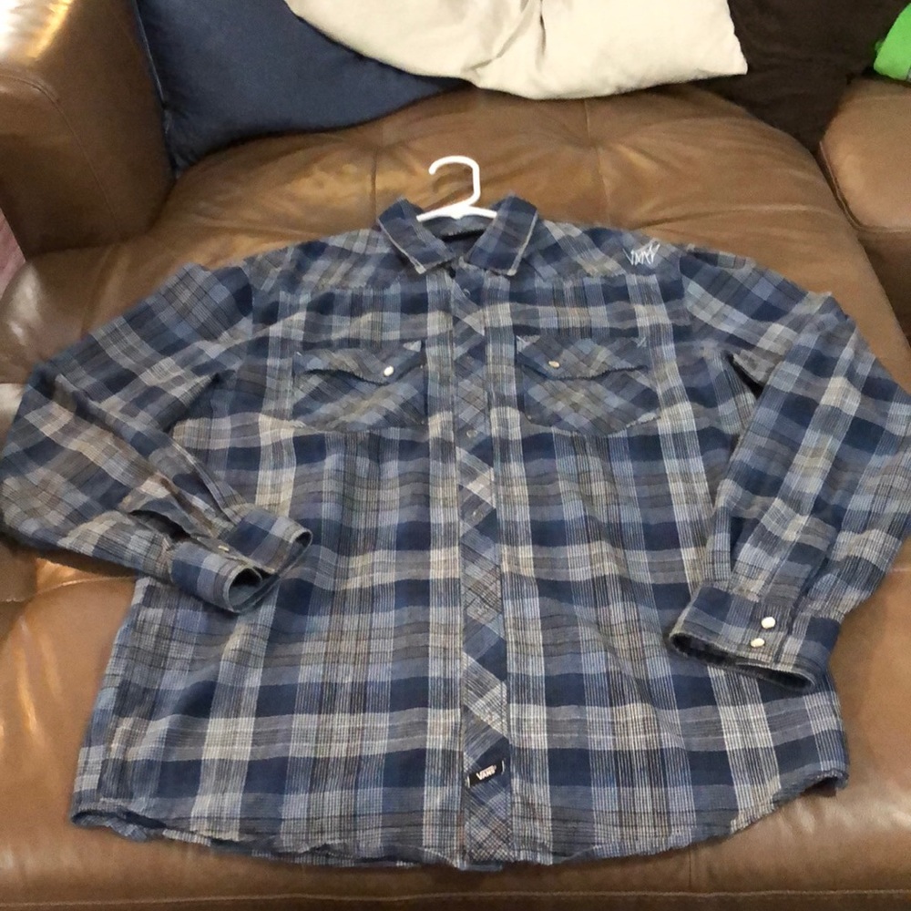 Blue flannel cowboy casual button down